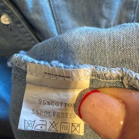 Zilcremo Women Denim Button Down Shirt Dress Long Sleeve Distressed Jean Sz L - Picture 9 of 15